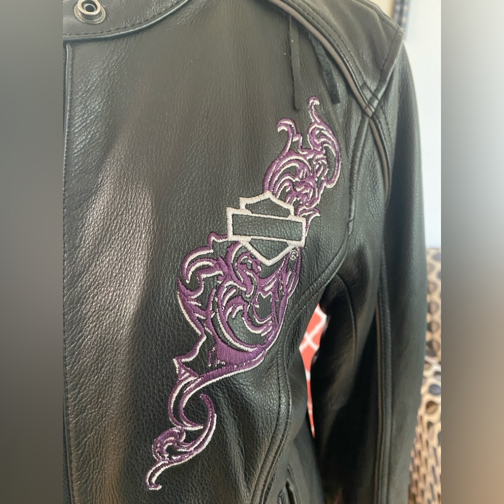 Harley-Davidson Purple Steel Heart Leather Jacket Hoodie 3in1, BLK,Women Size S - Picture 4 of 16
